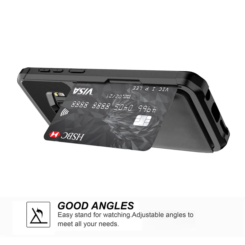 PU Leather Coated TPU Wallet Kickstand Casing with Built-in Magnetic Sheet for Samsung Galaxy S9 - Black