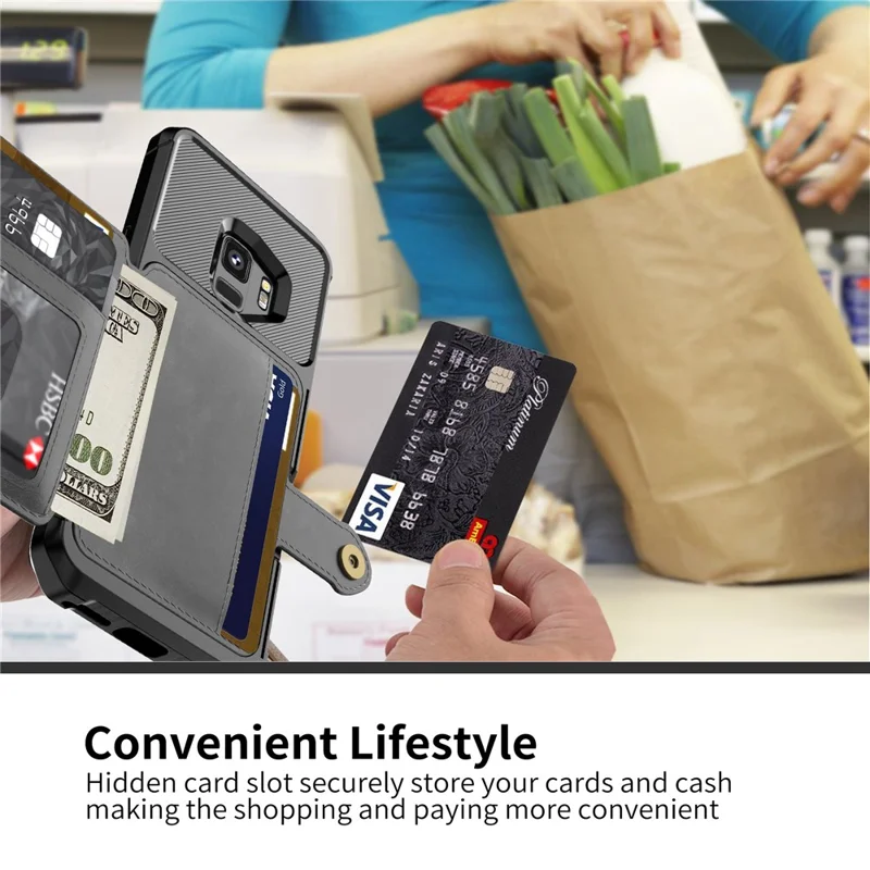 PU Leather Coated TPU Wallet Kickstand Casing with Built-in Magnetic Sheet for Samsung Galaxy S9 - Black