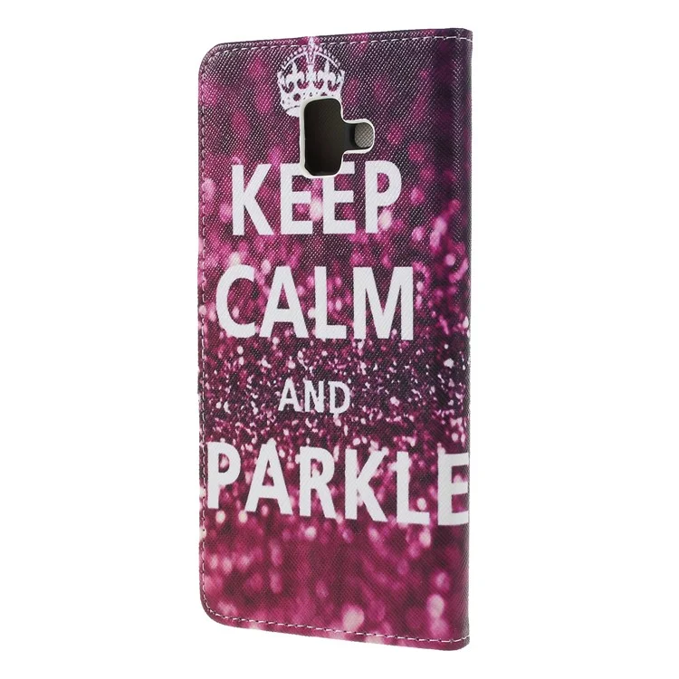 Cross Texture Patterned Wallet Leather Flip Shell for Samsung Galaxy J6 Plus / J6 Prime - Keep Calm and Sparkle