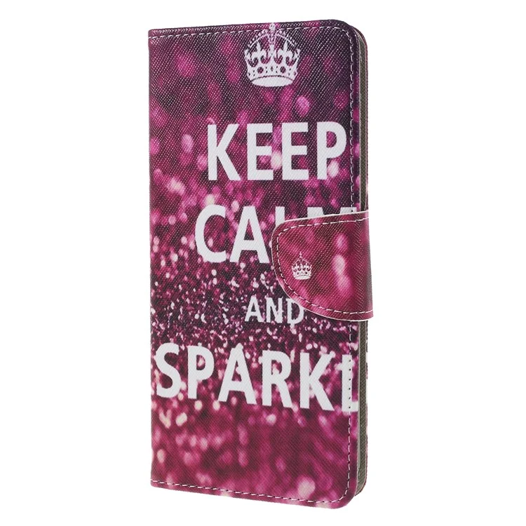 Cross Texture Patterned Wallet Leather Flip Shell for Samsung Galaxy J6 Plus / J6 Prime - Keep Calm and Sparkle