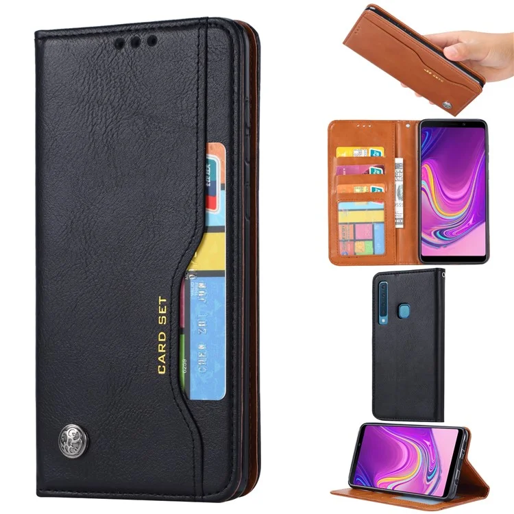 Case de Billetera de Cuero PU de Auto-absorbido Para Samsung Galaxy A9 (2018)/A9 Star Pro/a9s - Negro