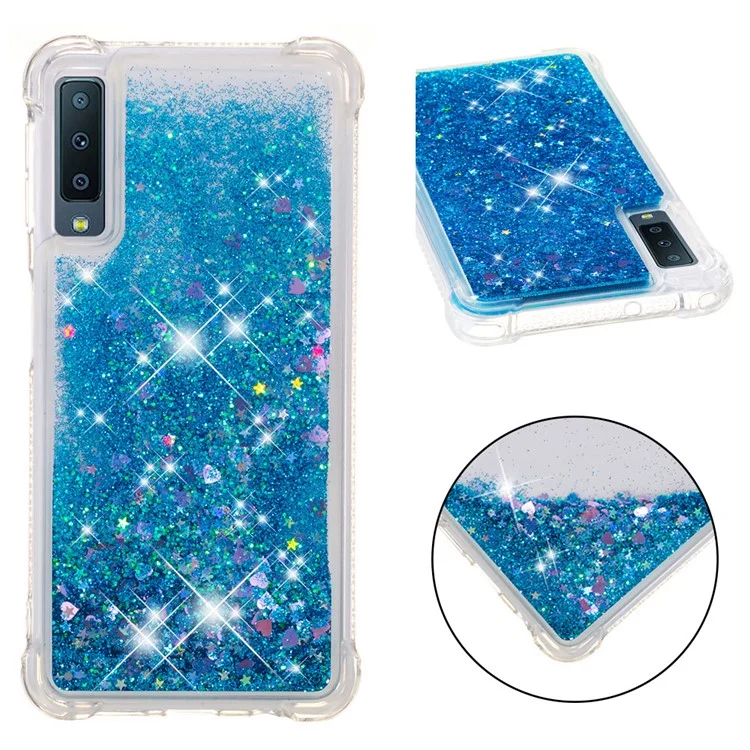 Glitter Powder Quicksand [Shockproof] TPU Gel Cover para Samsung Galaxy A7 (2018) A750 - Azul