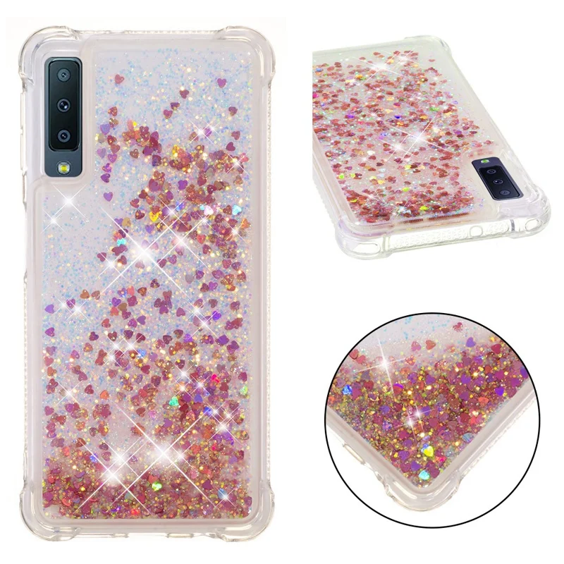 Glitter Powder Quicksand [Shockproof] TPU Phone Case for Samsung Galaxy A7 (2018) A750 - Rose Gold
