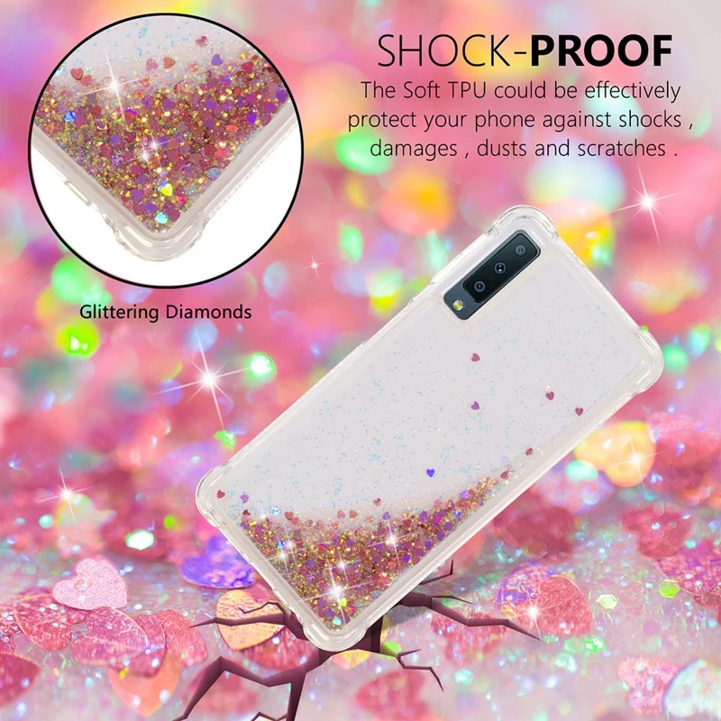 Glitter Powder Quicksand [Shockproof] TPU Phone Case for Samsung Galaxy A7 (2018) A750 - Rose Gold