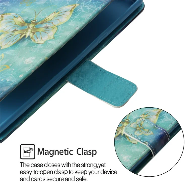 Pattern Printing Light Spot Decor Stand Leather Wallet Shell for Samsung Galaxy A7 (2018) A750 - Gold and Blue Butterfly