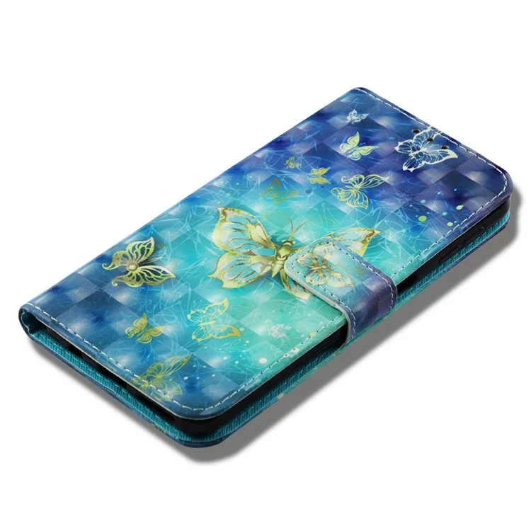 Pattern Printing Light Spot Decor Stand Leather Wallet Shell for Samsung Galaxy A7 (2018) A750 - Gold and Blue Butterfly