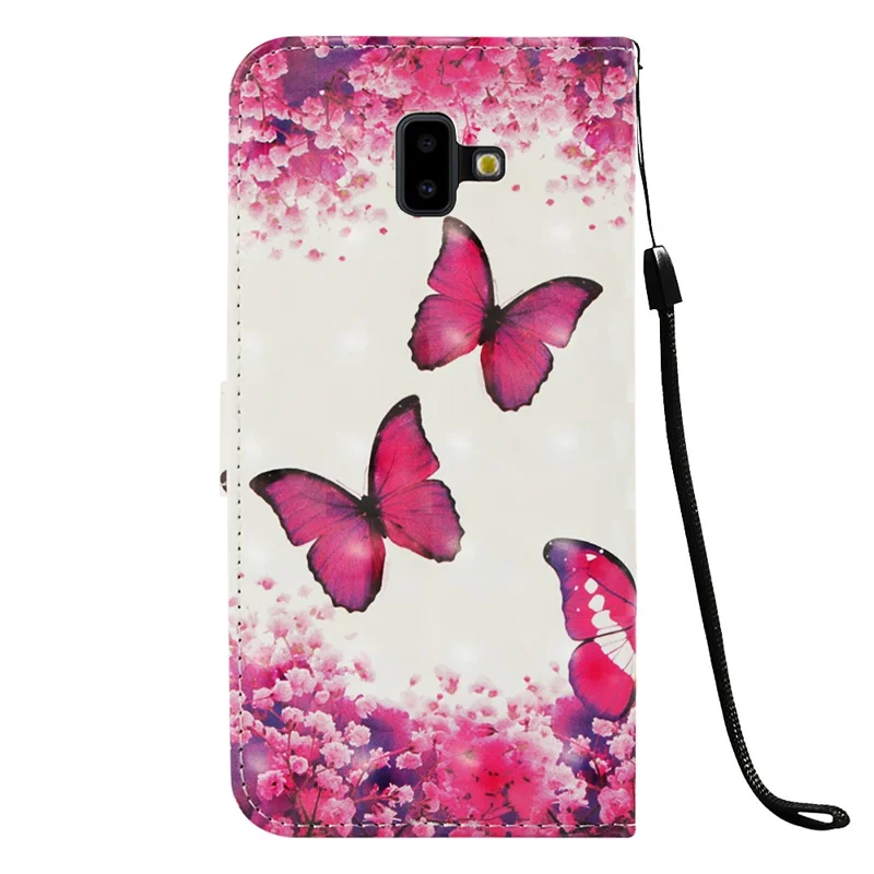 Light Spot Decor Pattern Printing Leather Cover Case for Samsung Galaxy J6 Plus J610F / J6 Prime - Butterfly and Flower