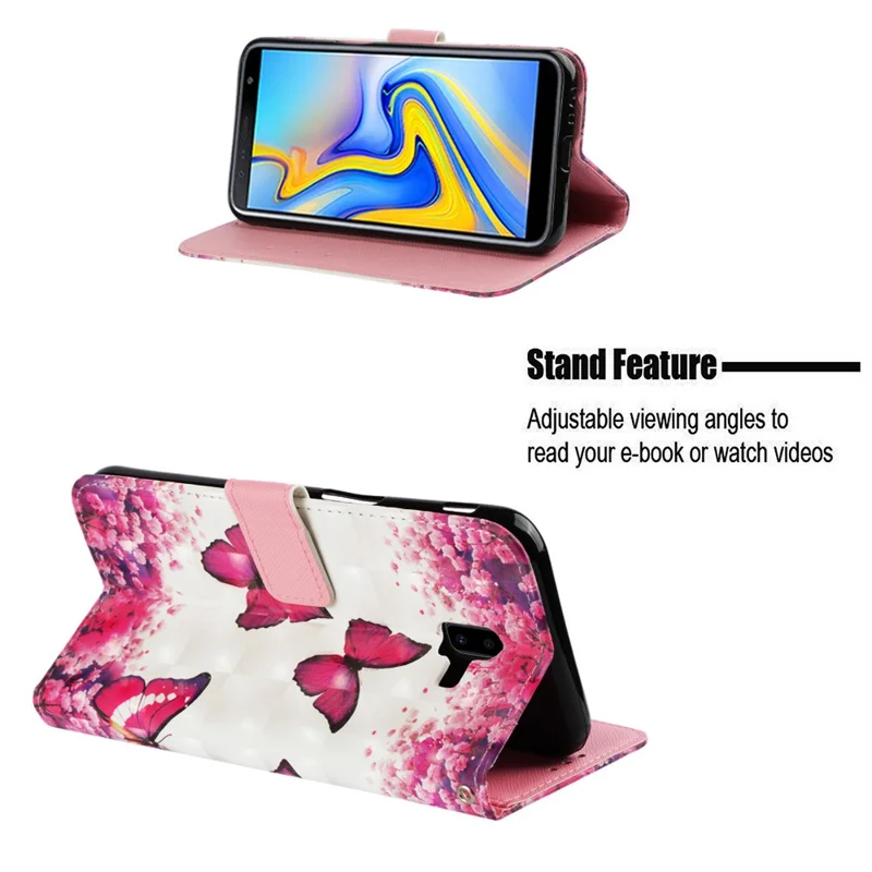 Light Spot Decor Pattern Printing Leather Cover Case for Samsung Galaxy J6 Plus J610F / J6 Prime - Butterfly and Flower