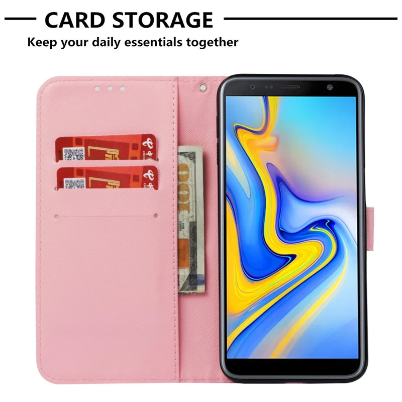 Light Spot Decor Pattern Printing Leather Cover Case for Samsung Galaxy J6 Plus J610F / J6 Prime - Butterfly and Flower