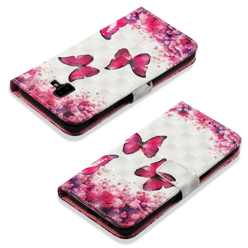 Light Spot Decor Pattern Printing Leather Cover Case for Samsung Galaxy J6 Plus J610F / J6 Prime - Butterfly and Flower