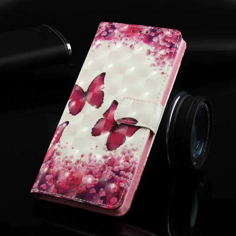 Light Spot Decor Pattern Printing Leather Cover Case for Samsung Galaxy J6 Plus J610F / J6 Prime - Butterfly and Flower