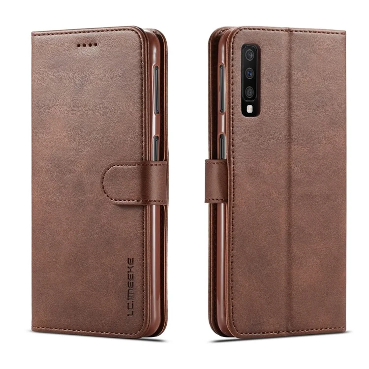 LC.IMEEKE Wallet Leather Stand Case for Samsung Galaxy A7 (2018) - Coffee