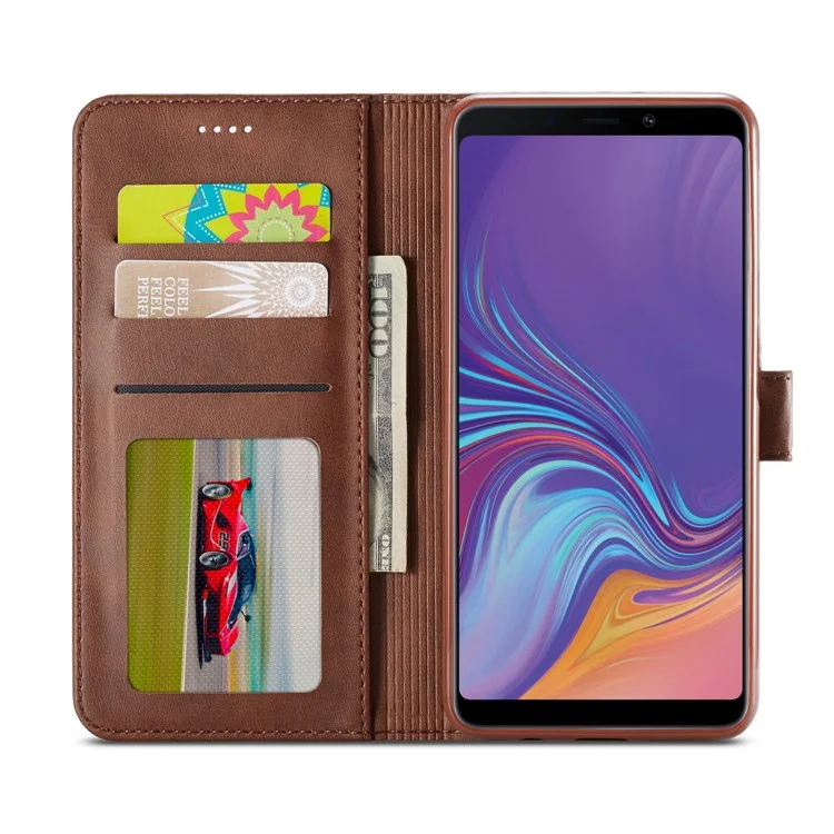 LC.IMEEKE Wallet Leather Stand Case for Samsung Galaxy A7 (2018) - Coffee