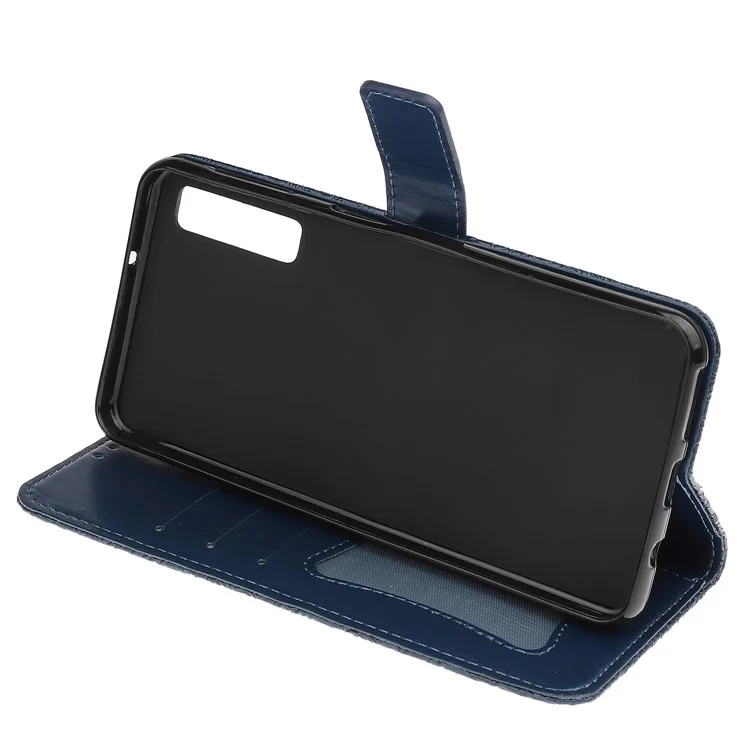 Impresión de Accesorios de Caja de Cuero de Billetera de Hojas Para Samsung Galaxy A7 (2018) A750 - Azul Oscuro