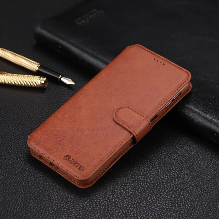 AZNS [Carteira de suporte] Capa de couro flip para Samsung Galaxy A7 (2018) A750 - Marrom