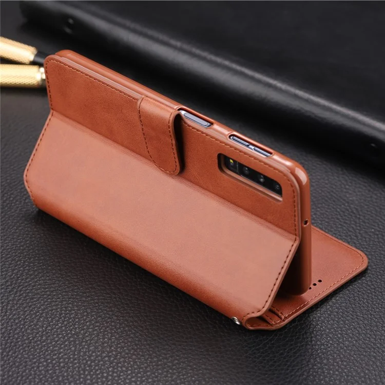 AZNS [Carteira de suporte] Capa de couro flip para Samsung Galaxy A7 (2018) A750 - Marrom