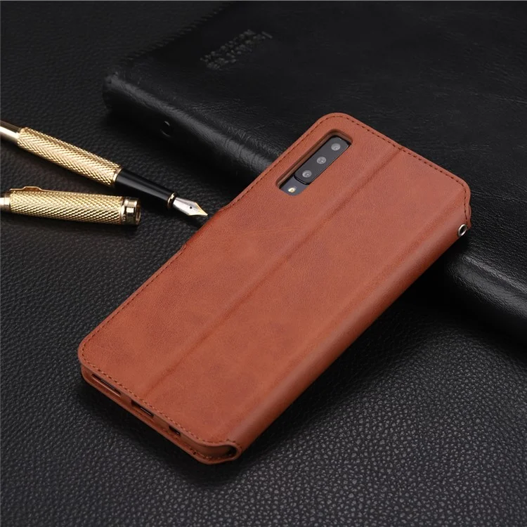 AZNS [Carteira de suporte] Capa de couro flip para Samsung Galaxy A7 (2018) A750 - Marrom