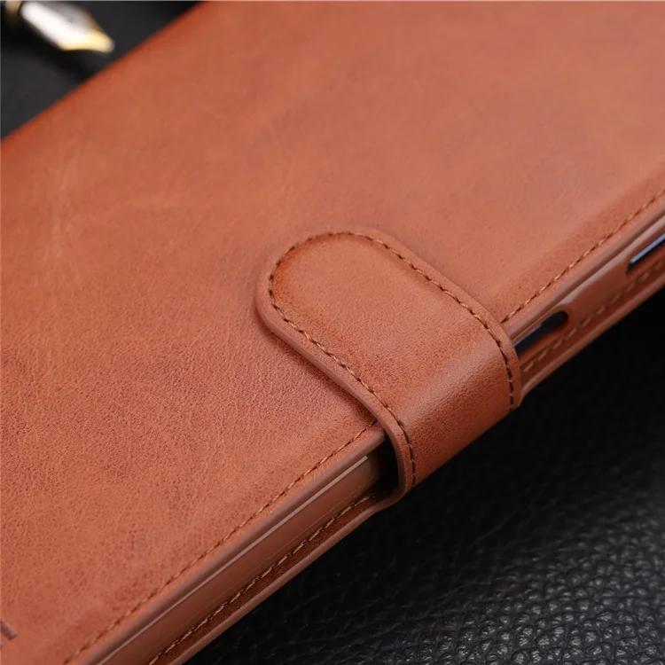 AZNS [Carteira de suporte] Capa de couro flip para Samsung Galaxy A7 (2018) A750 - Marrom