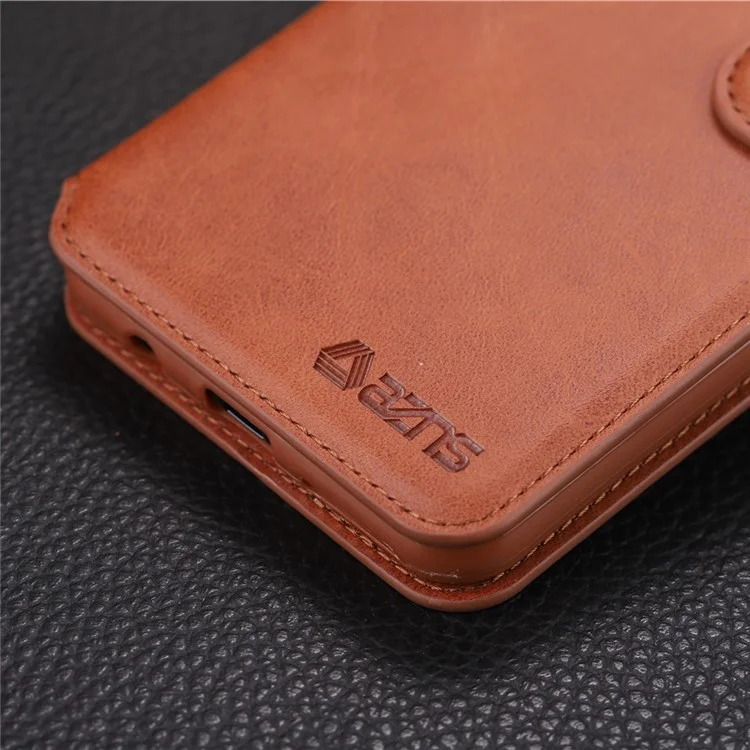AZNS [Carteira de suporte] Capa de couro flip para Samsung Galaxy A7 (2018) A750 - Marrom