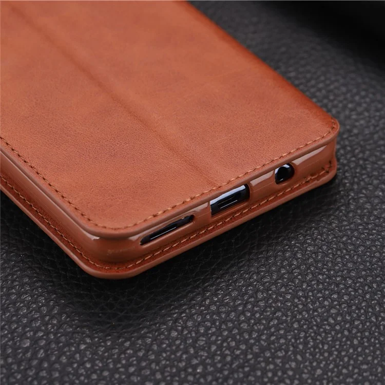 AZNS [Carteira de suporte] Capa de couro flip para Samsung Galaxy A7 (2018) A750 - Marrom
