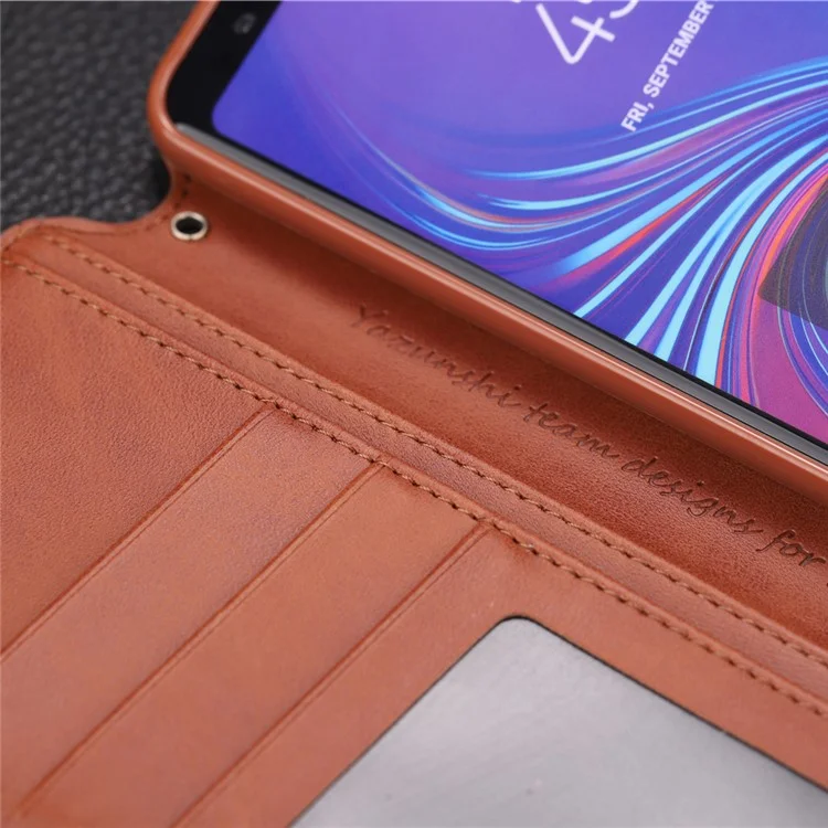 AZNS [Carteira de suporte] Capa de couro flip para Samsung Galaxy A7 (2018) A750 - Marrom