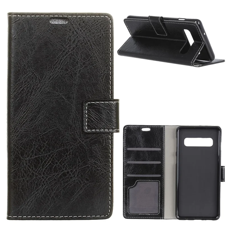 Crazy Horse Leather Wallet Case for Samsung Galaxy S10 - Black