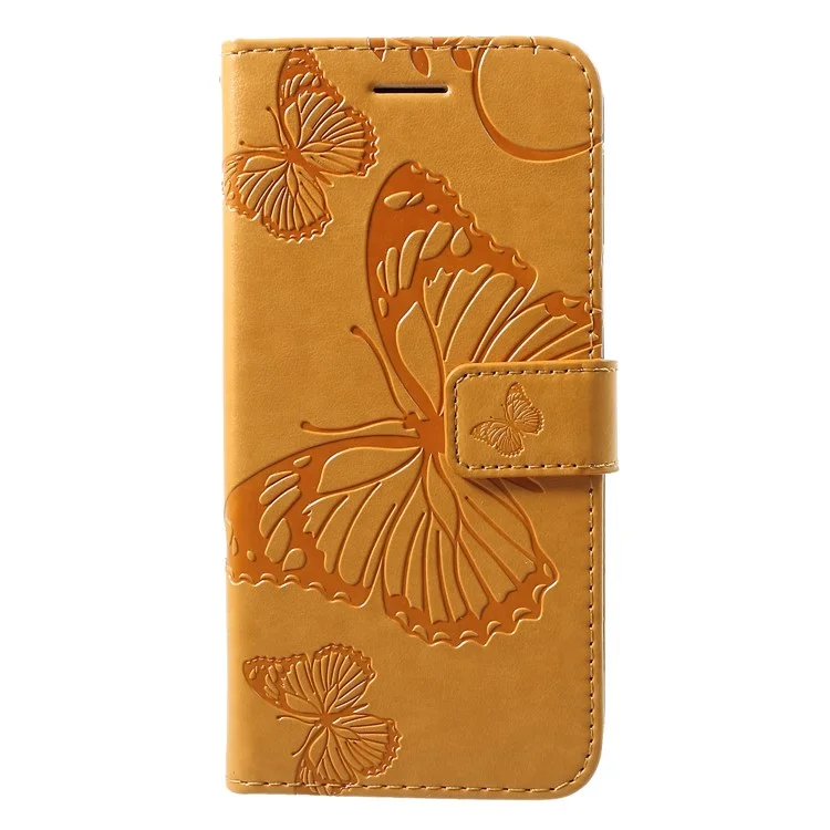 For Samsung Galaxy S10e Wallet Case Floral Butterfly Imprinted Leather Phone Cover Stand - Yellow
