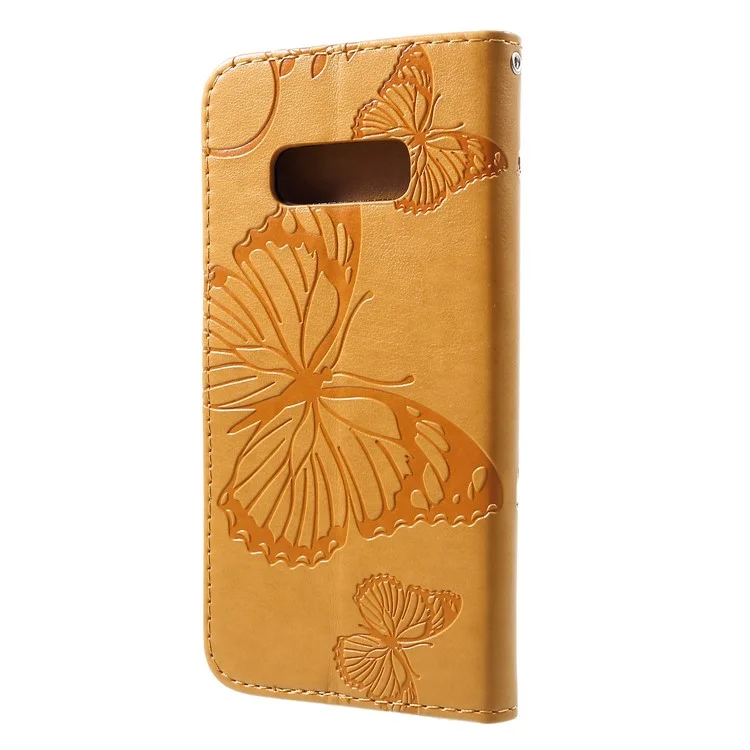 For Samsung Galaxy S10e Wallet Case Floral Butterfly Imprinted Leather Phone Cover Stand - Yellow