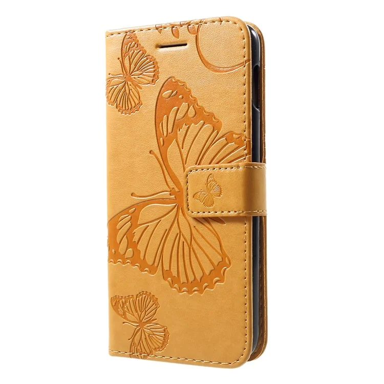 For Samsung Galaxy S10e Wallet Case Floral Butterfly Imprinted Leather Phone Cover Stand - Yellow
