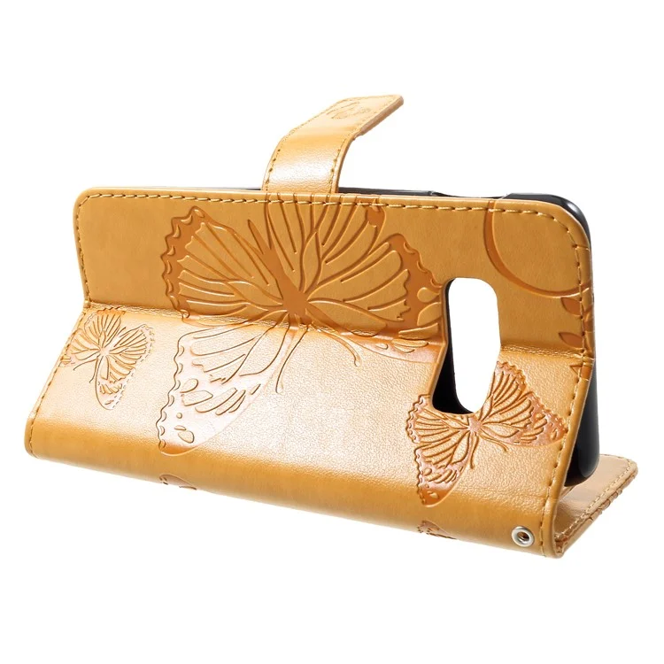 For Samsung Galaxy S10e Wallet Case Floral Butterfly Imprinted Leather Phone Cover Stand - Yellow