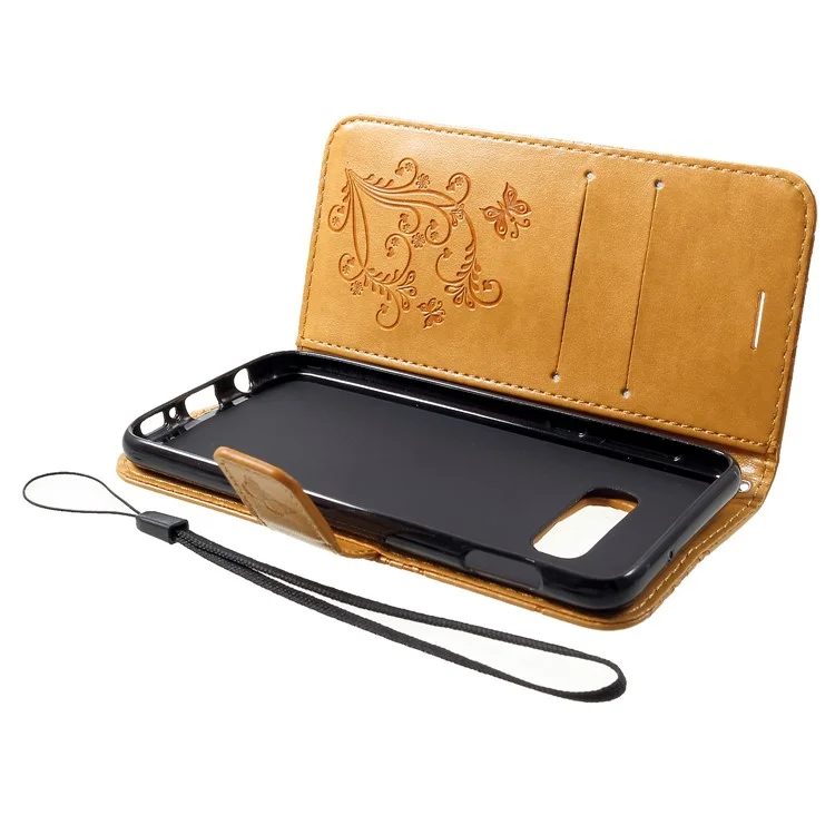 For Samsung Galaxy S10e Wallet Case Floral Butterfly Imprinted Leather Phone Cover Stand - Yellow