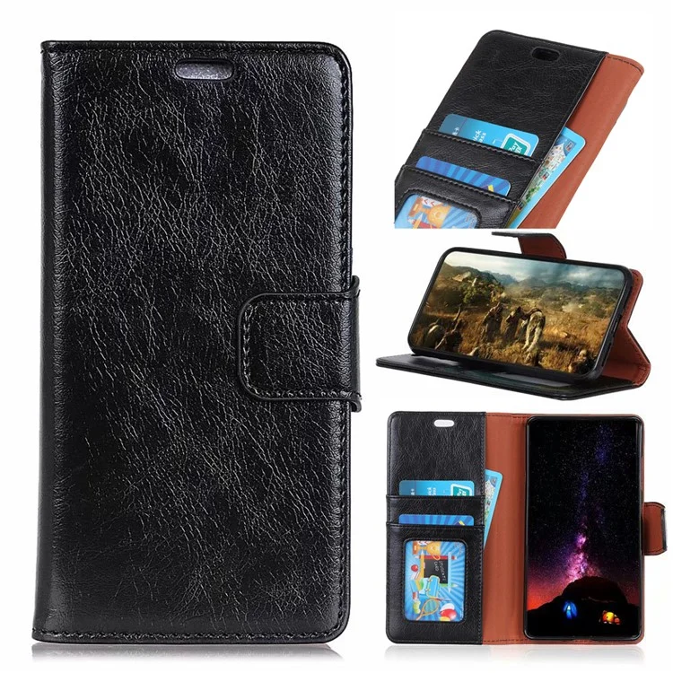 Texturierte Split Leather Wallet Magnetic Case Für Samsung Galaxy S10 Plus - Schwarz