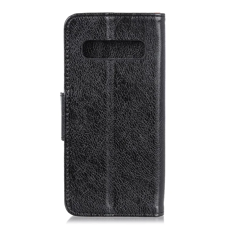 Texturierte Split Leather Wallet Magnetic Case Für Samsung Galaxy S10 Plus - Schwarz