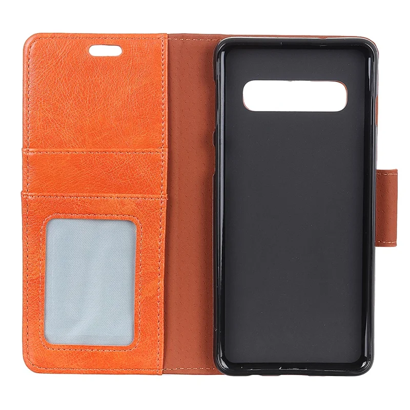Textured Split Leather Wallet Magnetic Cover for Samsung Galaxy S10 Plus - Orange
