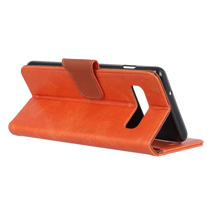 Textured Split Leather Wallet Magnetic Cover for Samsung Galaxy S10 Plus - Orange