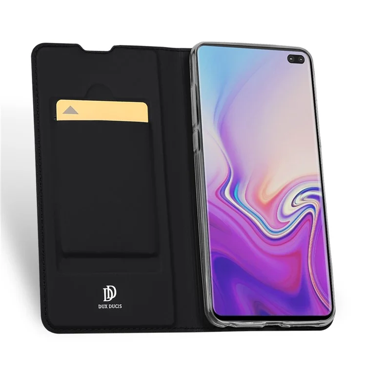 DUX DUCIS Skin Pro Series para Samsung Galaxy S10 Plus Capa de telefone com suporte para cartão e couro sintético PU - Preto