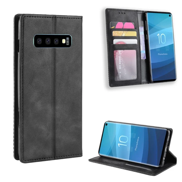 Vintage Style Wallet Lederstand Cover Für Samsung Galaxy S10 Handy -hülle Cover - Schwarz