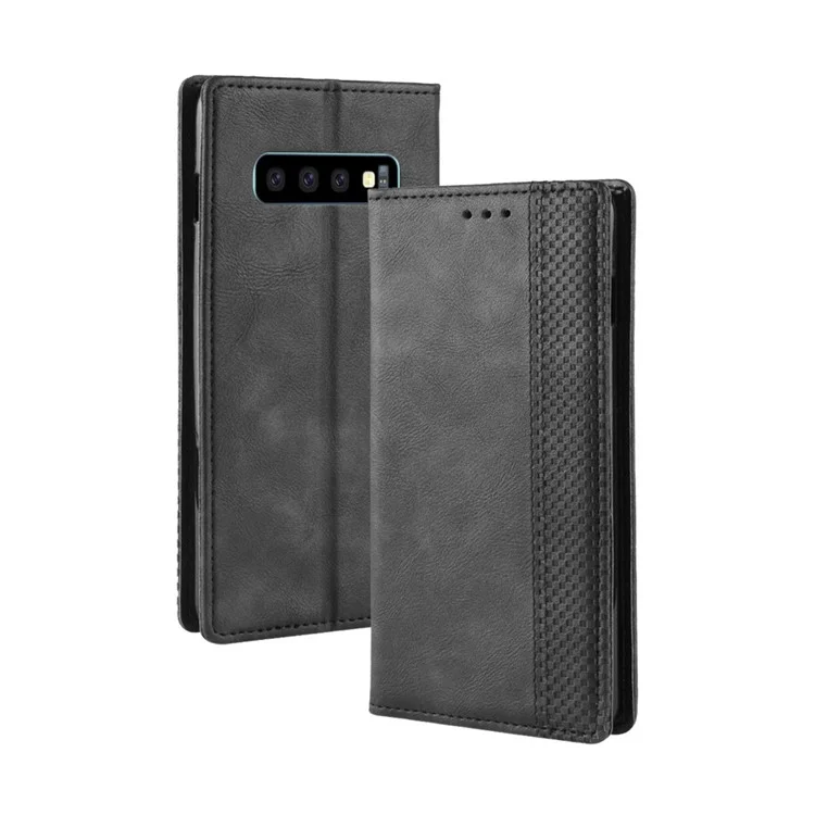 Couvercle de Support en Cuir de Portefeuille de Style Vintage Pour la Couverture du Boîtier de Téléphone Portable Samsung Galaxy S10 - le Noir