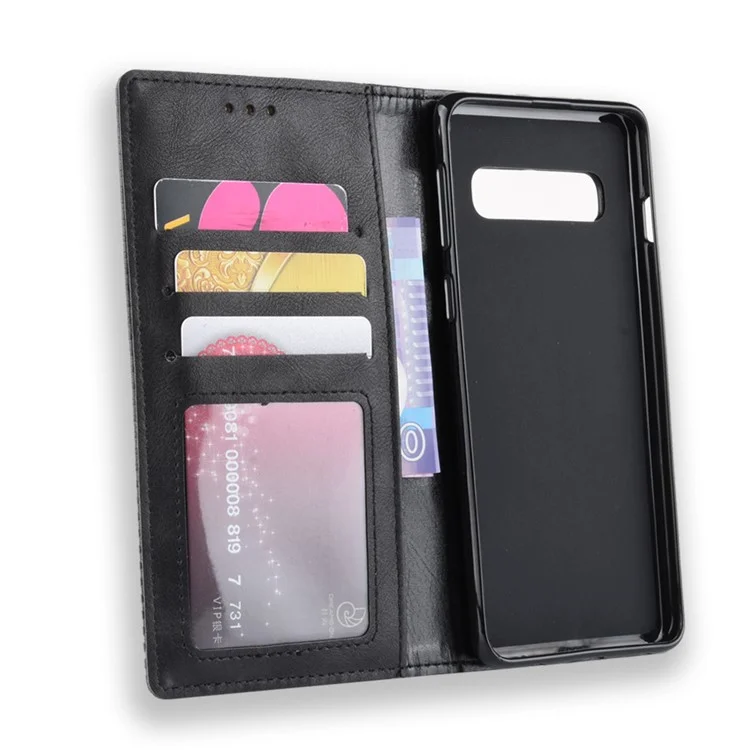 Couvercle de Support en Cuir de Portefeuille de Style Vintage Pour la Couverture du Boîtier de Téléphone Portable Samsung Galaxy S10 - le Noir