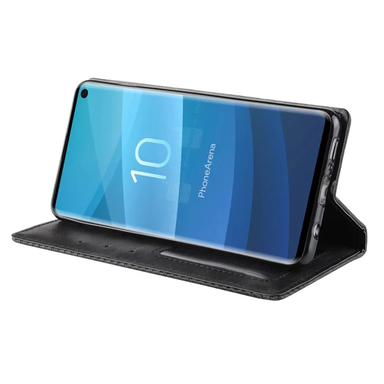 Couvercle de Support en Cuir de Portefeuille de Style Vintage Pour la Couverture du Boîtier de Téléphone Portable Samsung Galaxy S10 - le Noir