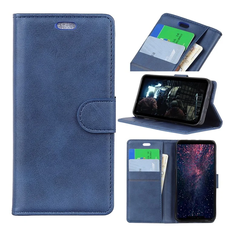 For Samsung Galaxy S10 Matte PU Leather Wallet Magnetic Cellphone Case - Blue