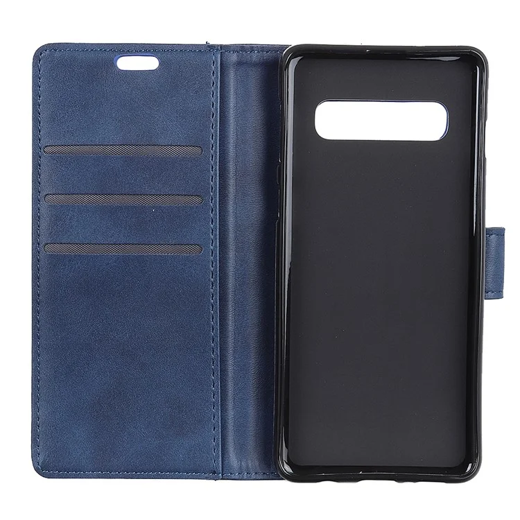 For Samsung Galaxy S10 Matte PU Leather Wallet Magnetic Cellphone Case - Blue