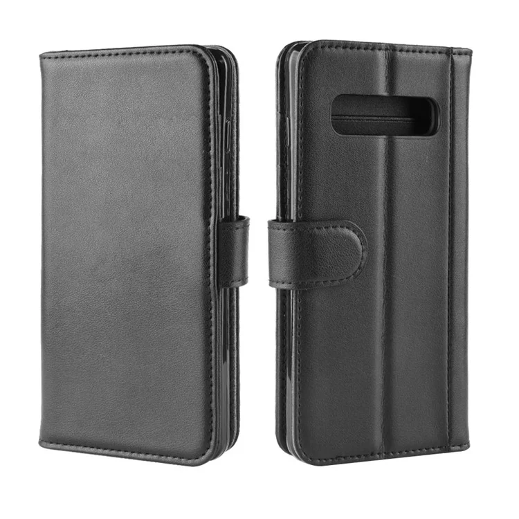 Carteira de Couro Genuíno Dividido com Suporte de Celular para Samsung Galaxy S10 Plus - Preto