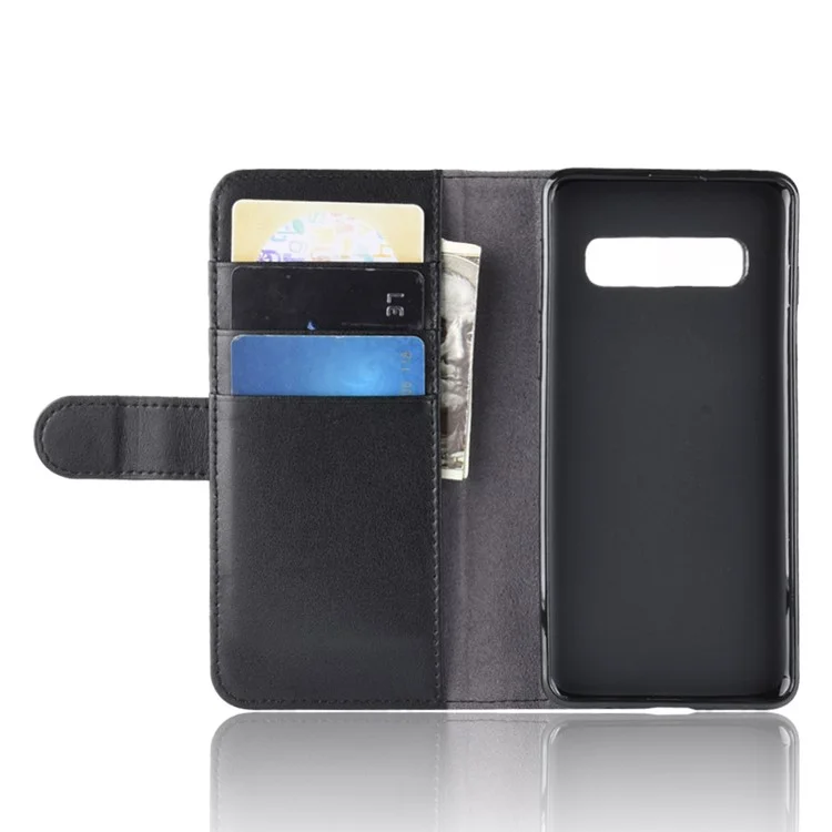 Carteira de Couro Genuíno Dividido com Suporte de Celular para Samsung Galaxy S10 Plus - Preto