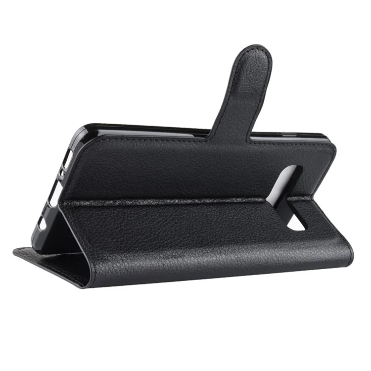 Cubierta de Soporte de Cuero Magnético de la Piel Litchi Para Samsung Galaxy S10 Plus Folio Flip Flip Caja de Teléfono - Negro