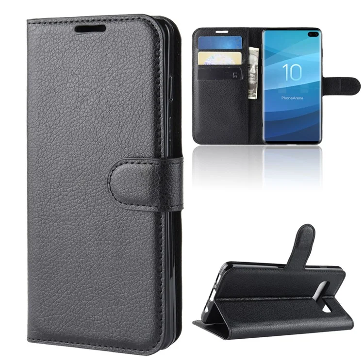 Copertina Per Supporto in Pelle Magnetica Della Pelle di Litchi Per Samsung Galaxy S10 Plus Flip Wallet Telet Case - Nero