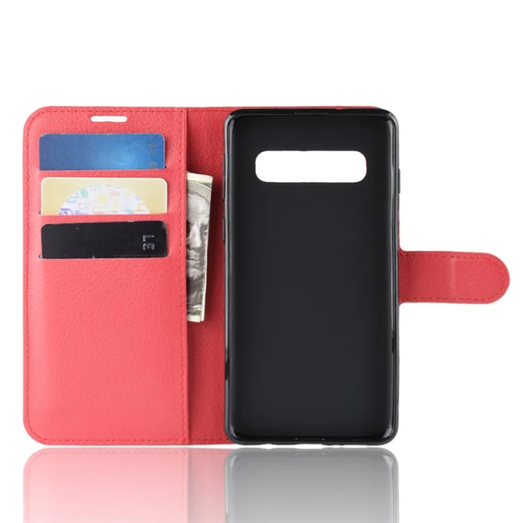 Litchi Skin Magnetic Leather Stand Cover for Samsung Galaxy S10 Plus Folio Flip Wallet Phone Case - Red
