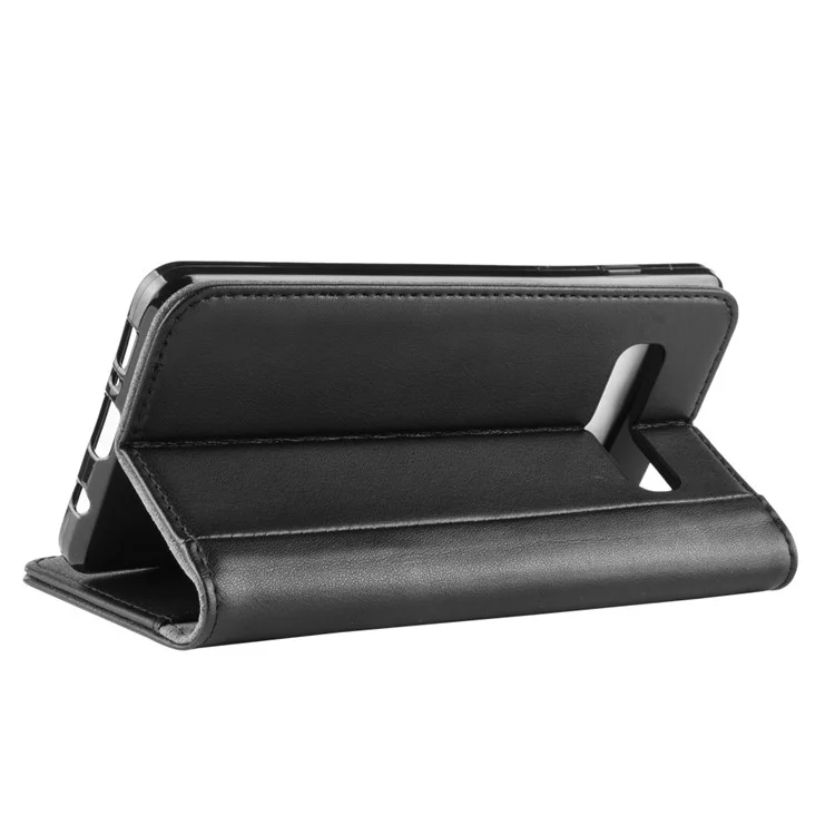 For Samsung Galaxy S10 Phone Cases Genuine Split Leather Wallet Mobile Cover Stand - Black