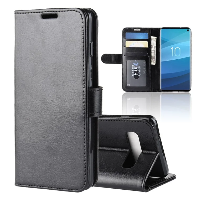 Etui skórzane Crazy Horse z portfelem i podstawką dla Samsung Galaxy S10 – Czarny