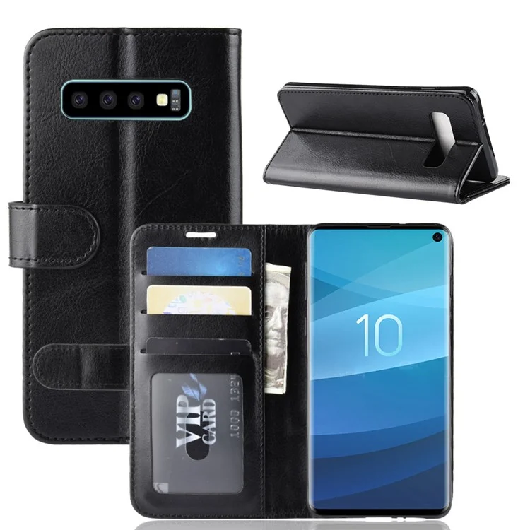 Etui skórzane Crazy Horse z portfelem i podstawką dla Samsung Galaxy S10 – Czarny